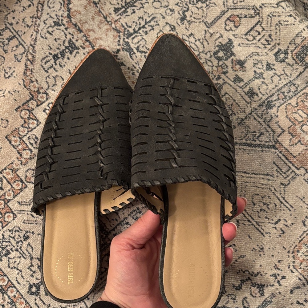 Black Woven Slip-On Mules